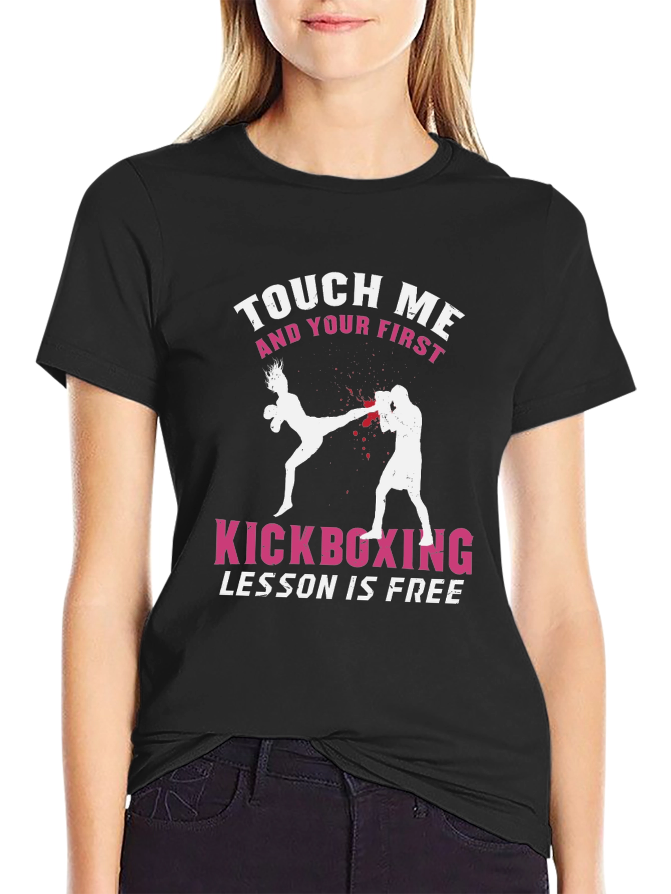 Black Touch Me Kickboxing T-Shirt - Free Lesson Graphic Tee view 2