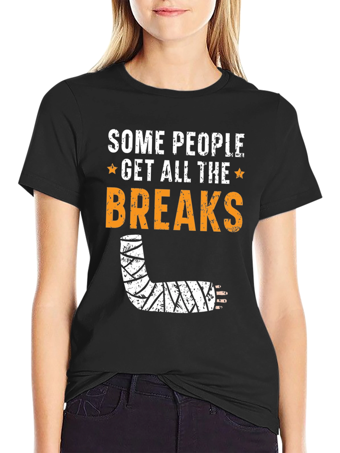 Black Some People Get All the Breaks Funny Broken Arm T-Shirt view 2