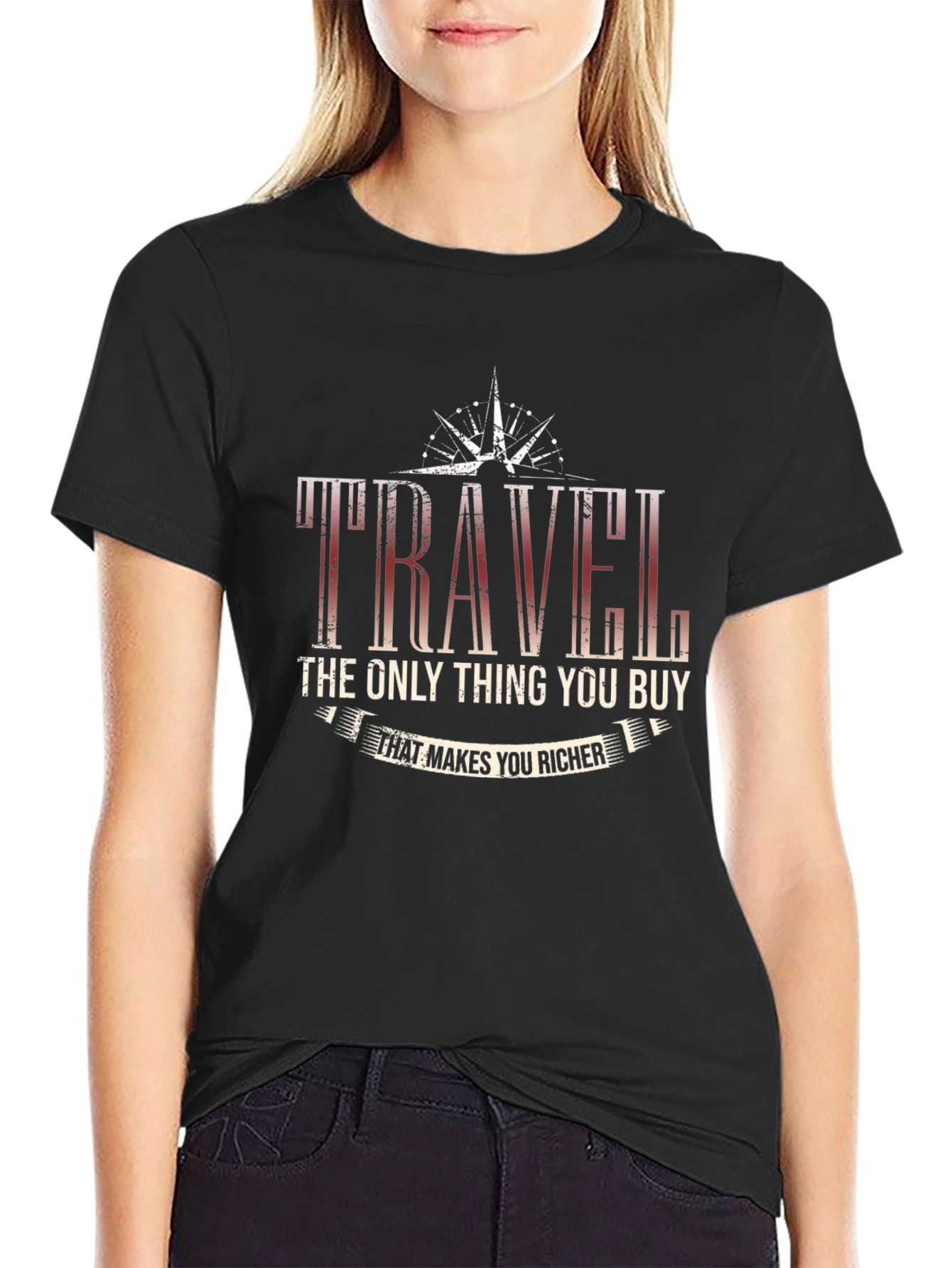 Black Travel Makes You Richer Graphic Tee view 2