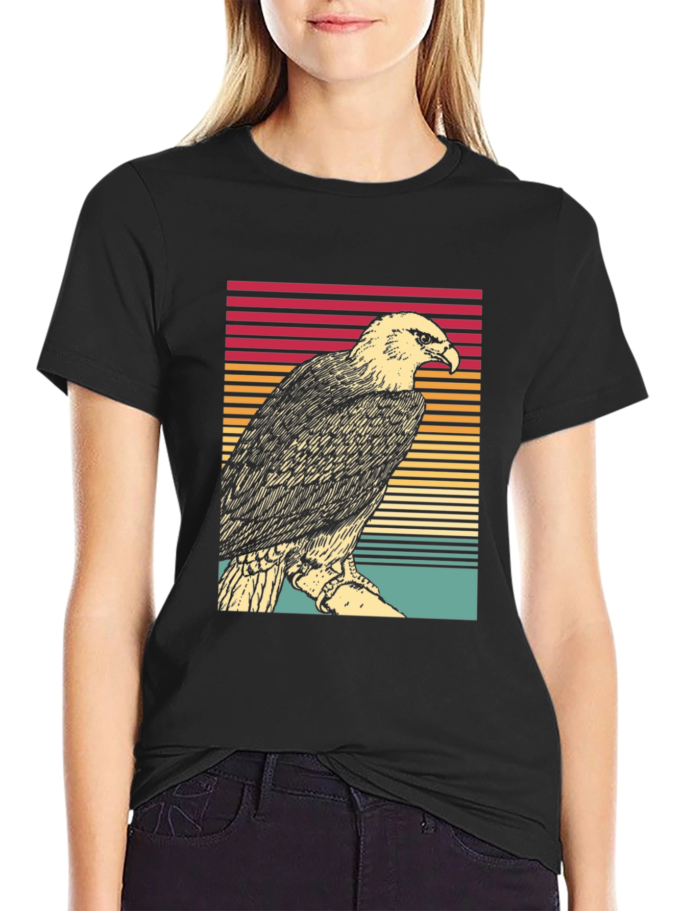Black Retro Eagle T-Shirt - Vintage Style Tee view 2