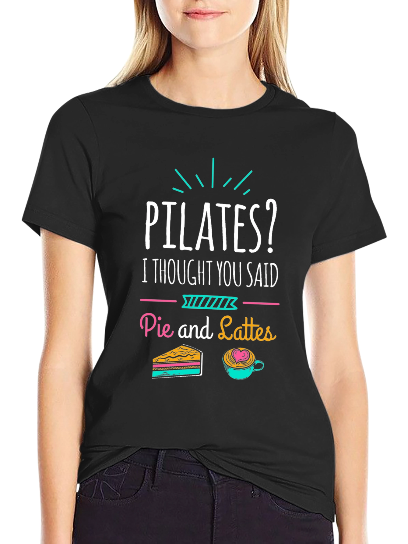 Black Pilates? Pie and Lattes Funny T-Shirt view 2
