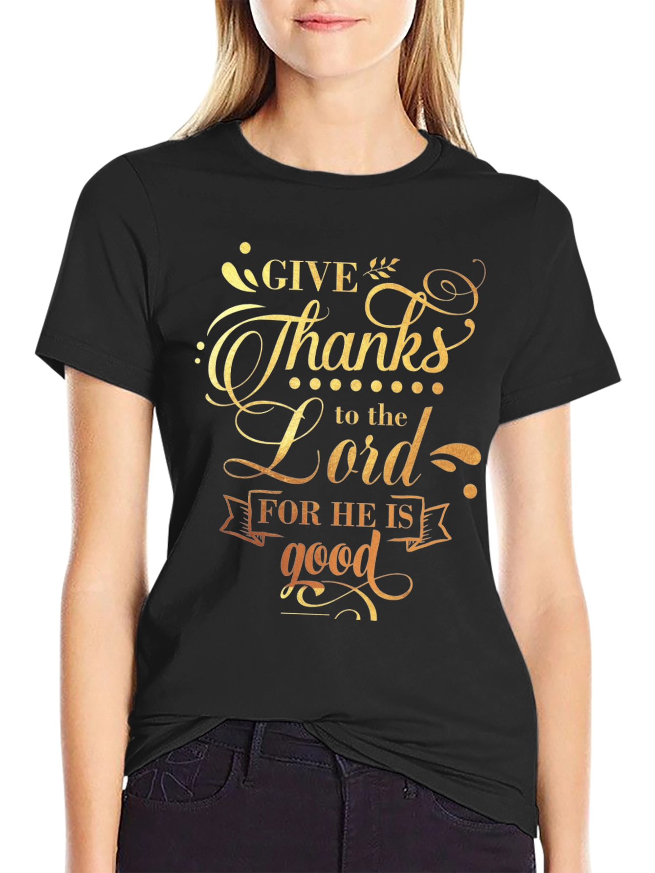 Black Give Thanks to the Lord Black Graphic T-Shirt view 2