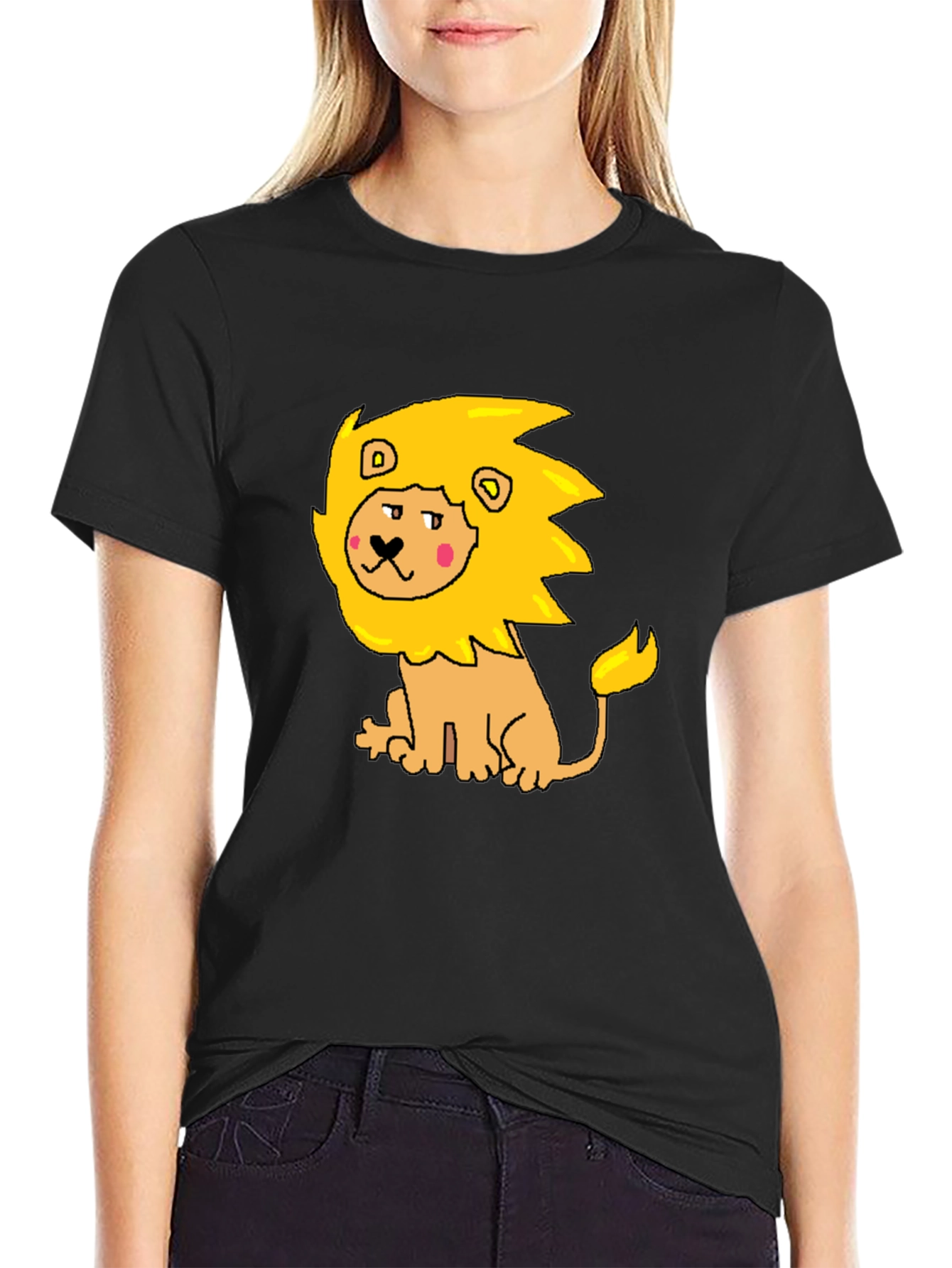 Black Cartoon Lion Graphic Tee - Men's Black T-Shirt view 2