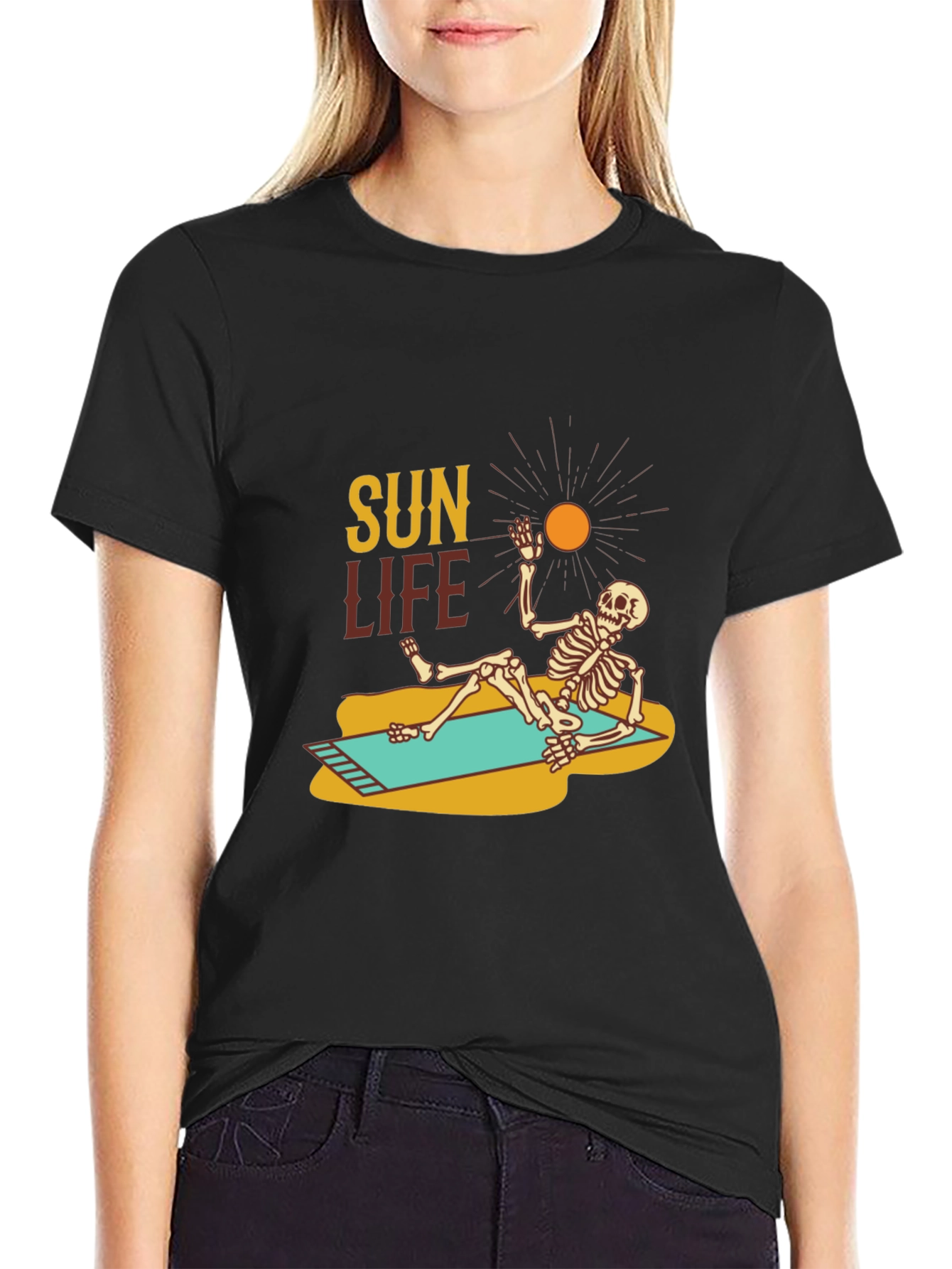 Black Sun Life Skeleton T-Shirt - Relaxed Beach Vibes view 2