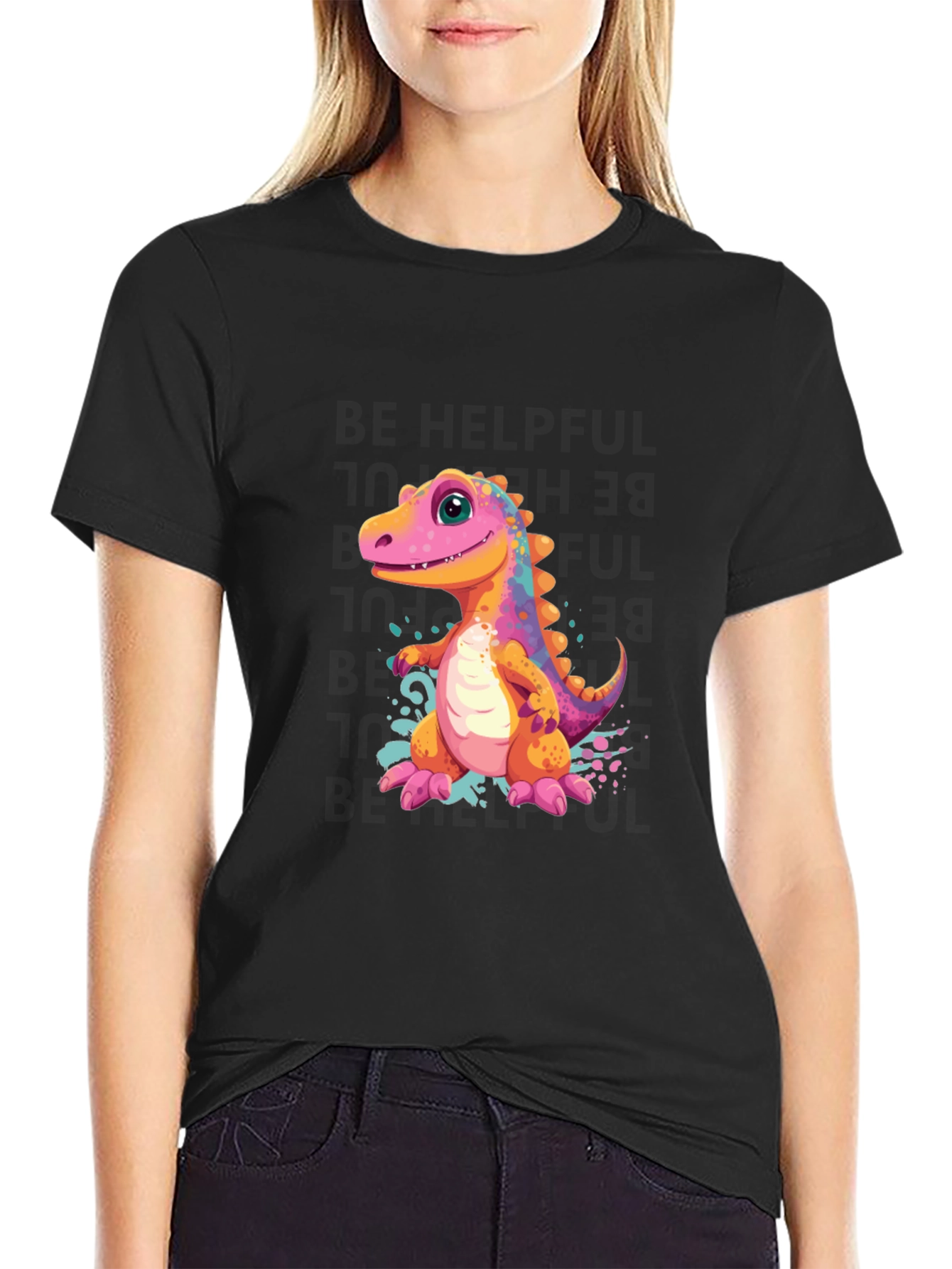 Black Dino T-Shirt - Cute Cartoon Dinosaur Design view 2
