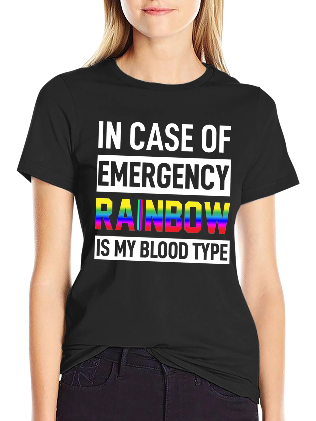 Black Rainbow Blood Type Graphic Tee - Unisex Black T-Shirt view 2