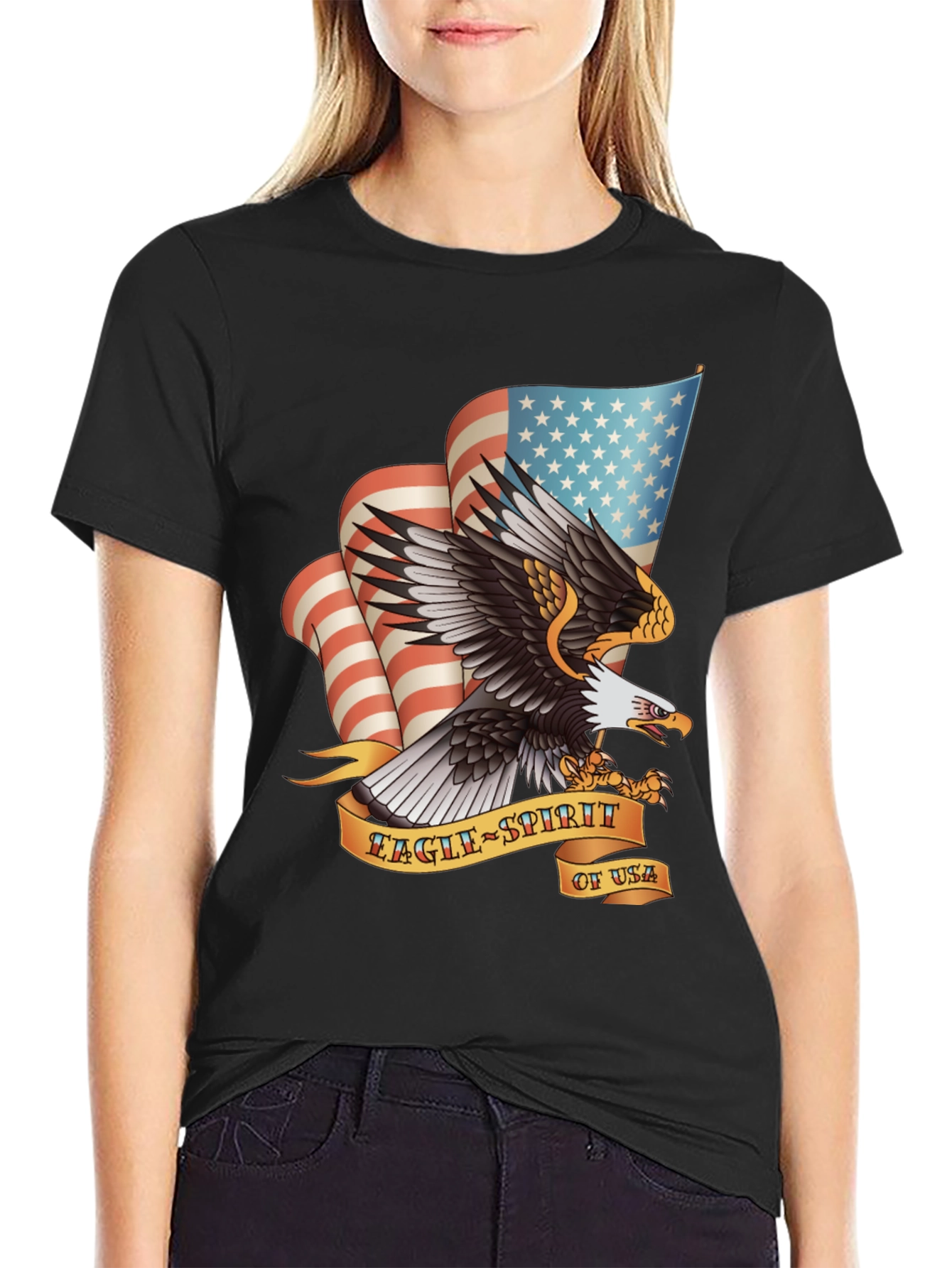Black Eagle Spirit USA Graphic Print T-Shirt view 2