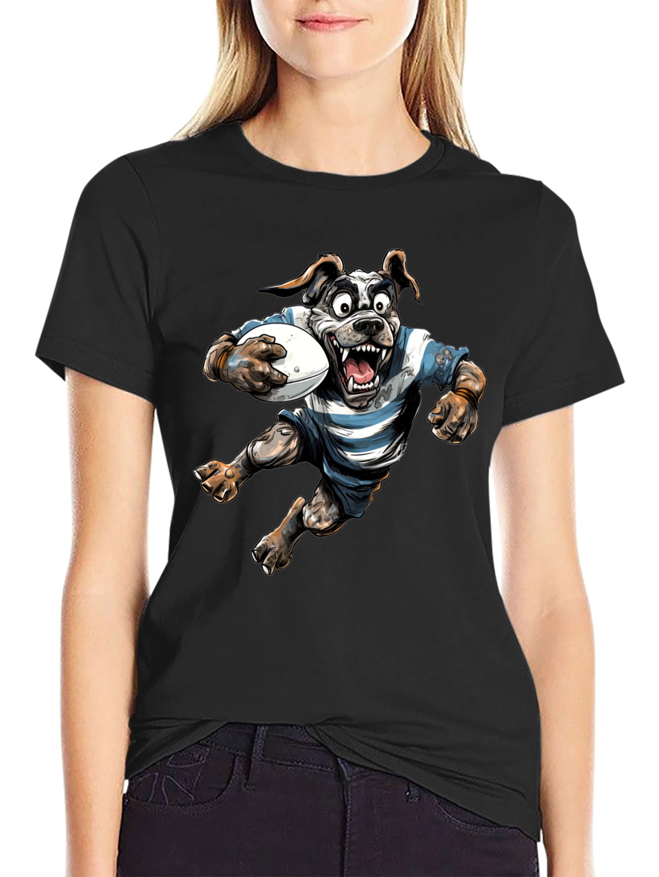 Black Rugby Dog Graphic T-Shirt - Black Cotton Tee view 2