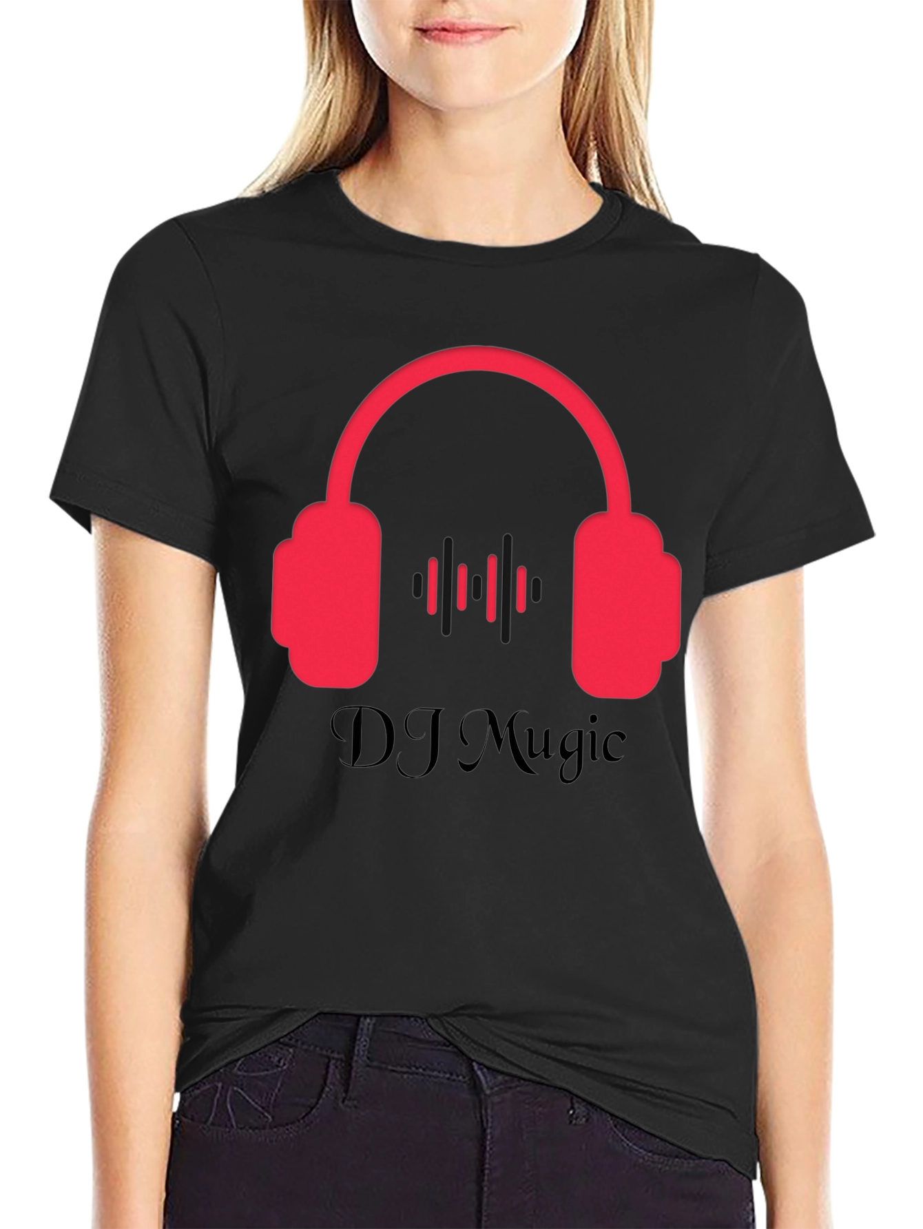 Black DJ Music Black T-Shirt with Headphone Design view 2
