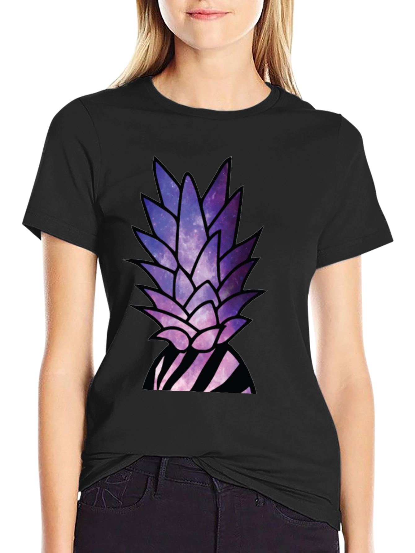 Black Galaxy Pineapple T-Shirt - Unique Graphic Tee view 2