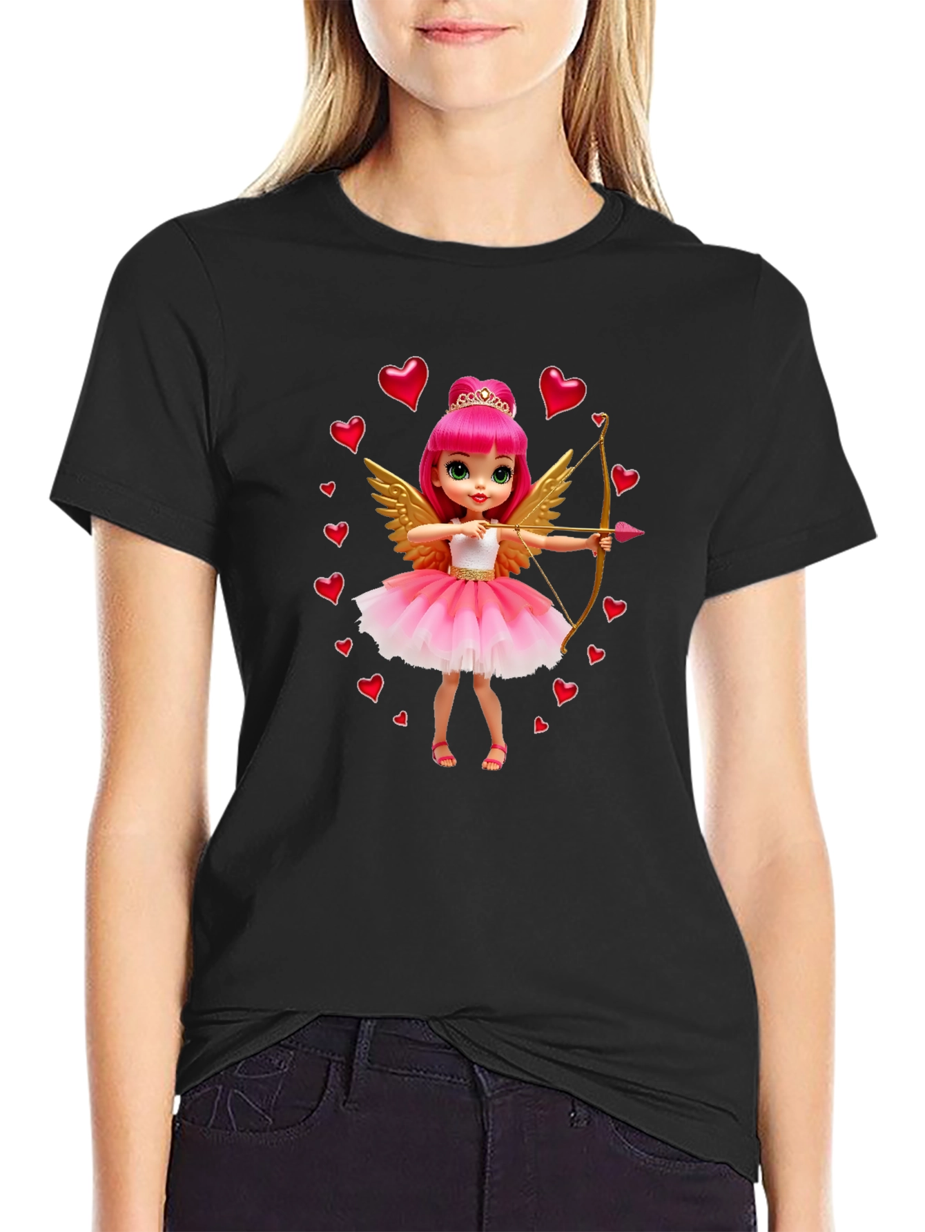 Black Valentine's Day Cupid Doll Graphic Tee - Black view 2