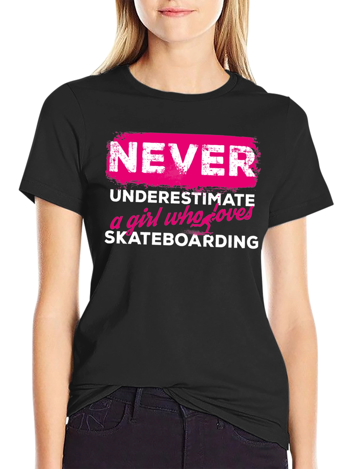 Black Never Underestimate Skateboard Girl T-Shirt view 2