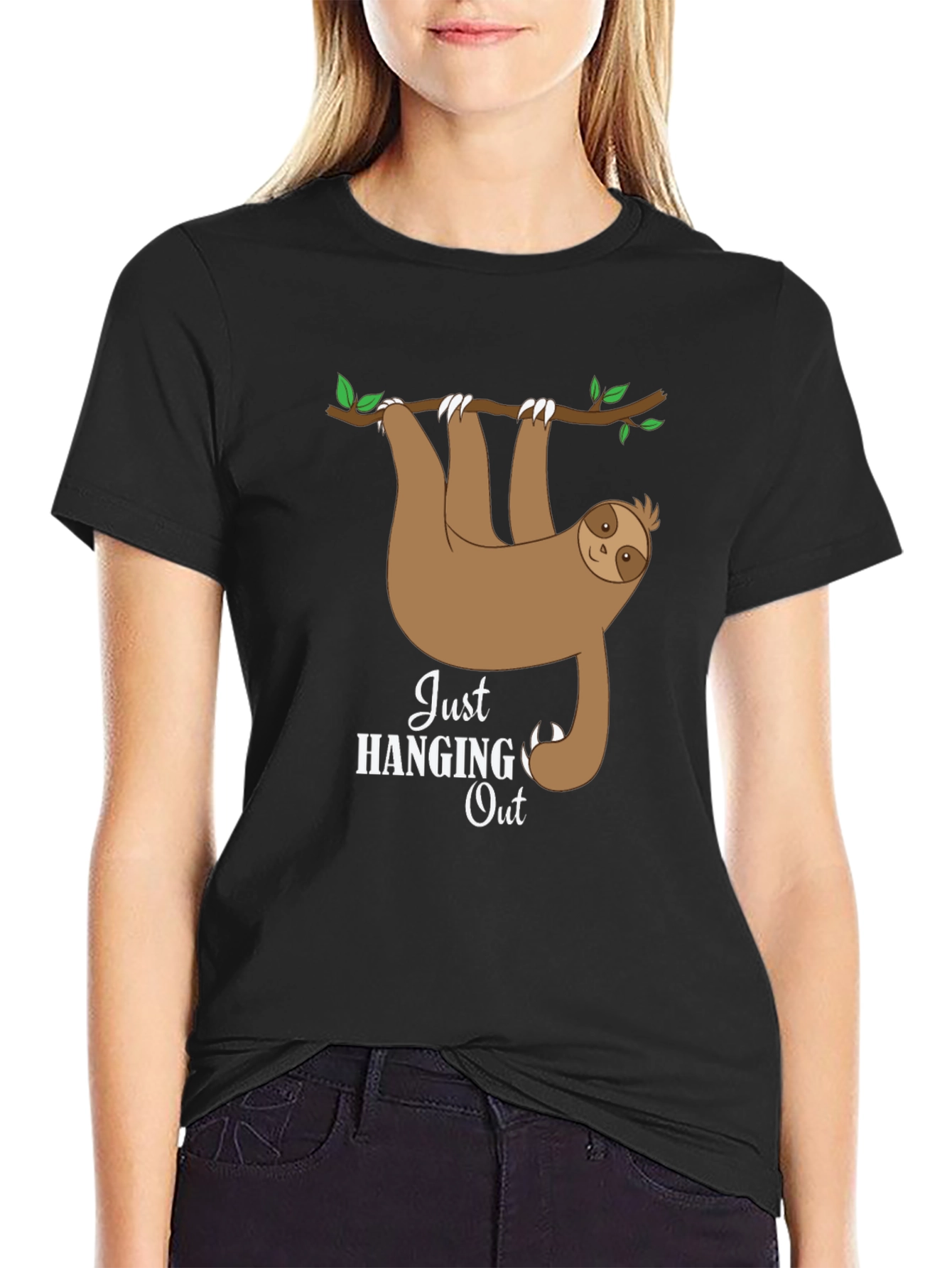Black Hanging Sloth Graphic Tee - Just Hanging Out T-Shirt view 2