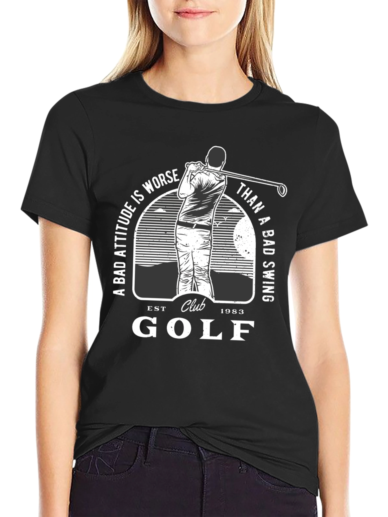 Black Golf Club Black T-Shirt - Bad Attitude Worse Than Bad Swing view 2