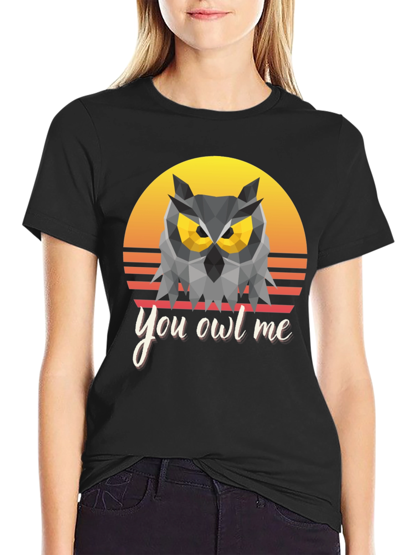 Black You Owl Me Geometric Owl T-Shirt view 2