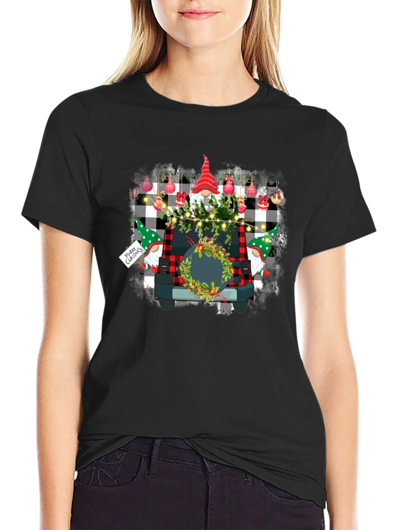 Black Festive Gnome Car Graphic Tee view 2