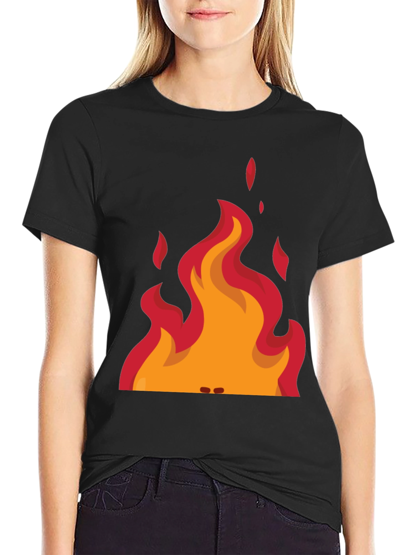 Black Flame Graphic Tee - Black Cotton T-Shirt view 2