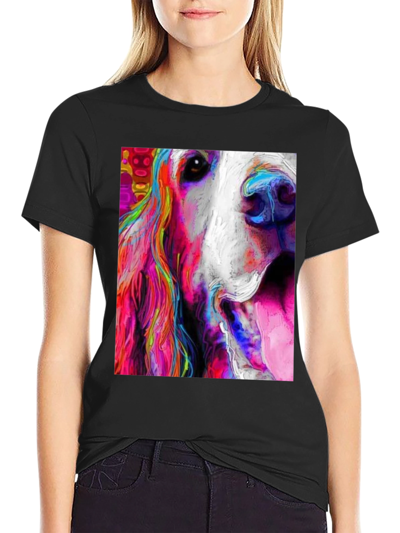 Black Colorful Dog Art Graphic Tee view 2