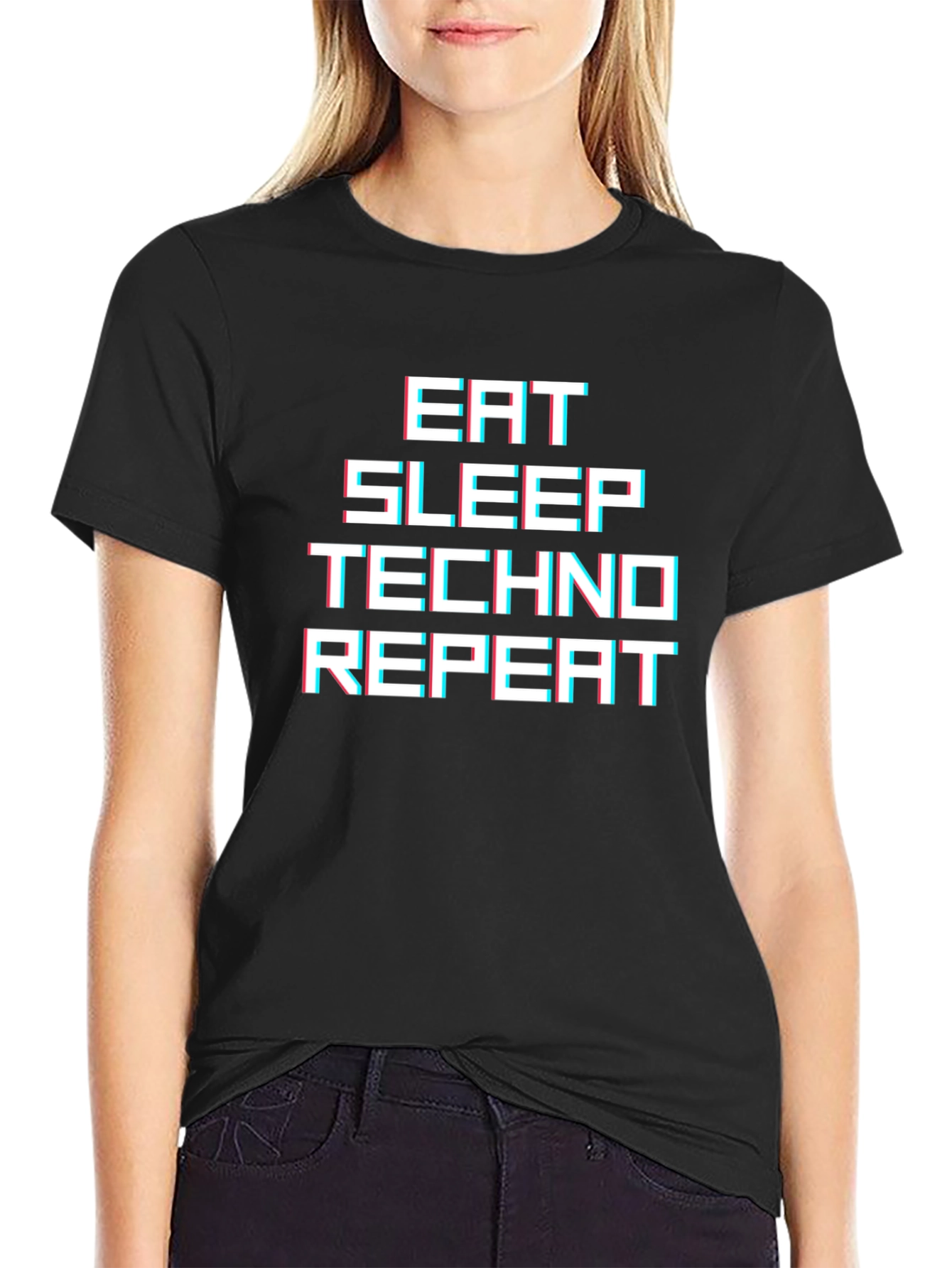 Black Eat Sleep Techno Repeat Graphic Tee view 2