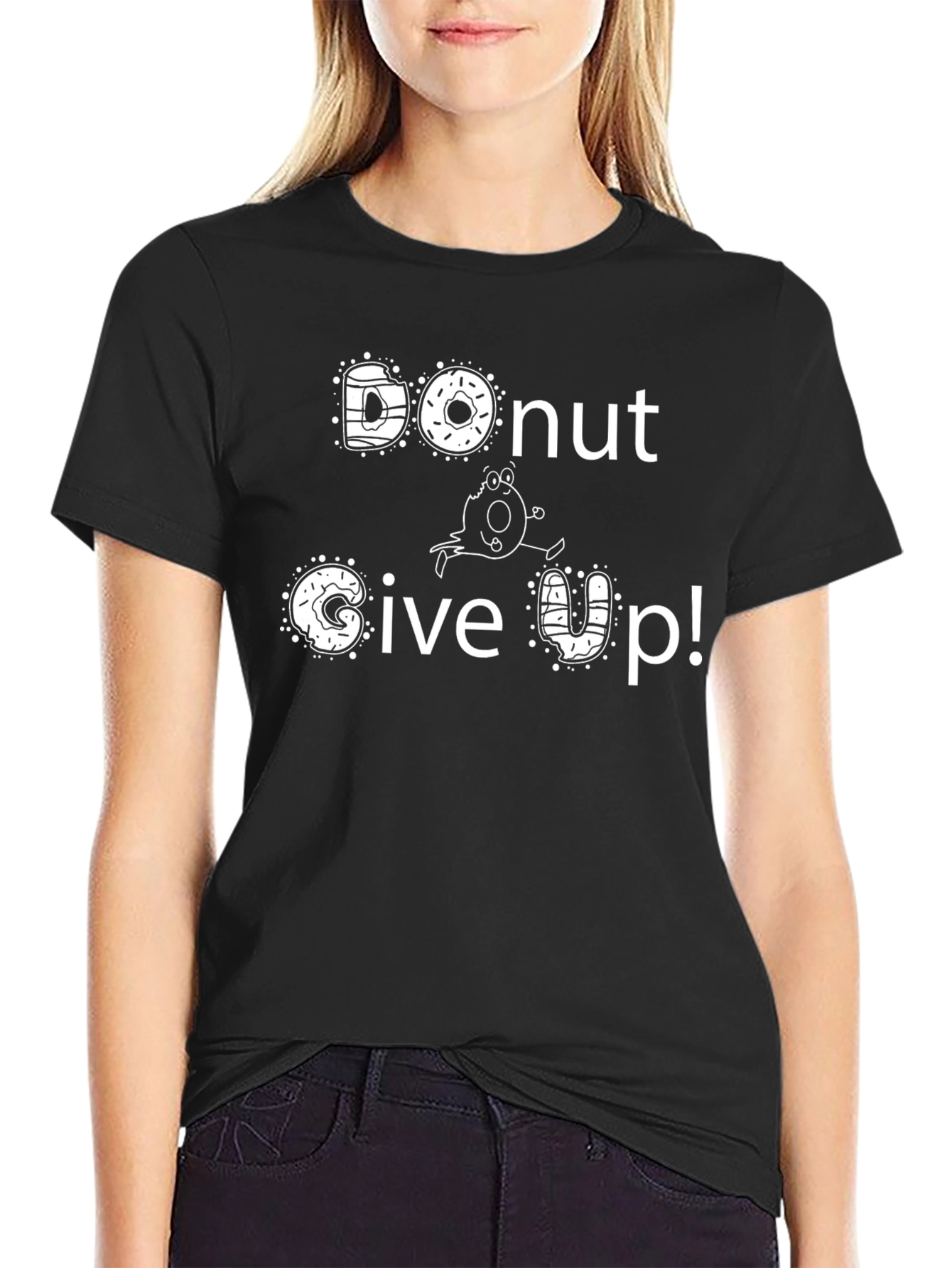 Black Donut Give Up! Graphic Tee - Motivational Funny T-Shirt view 2