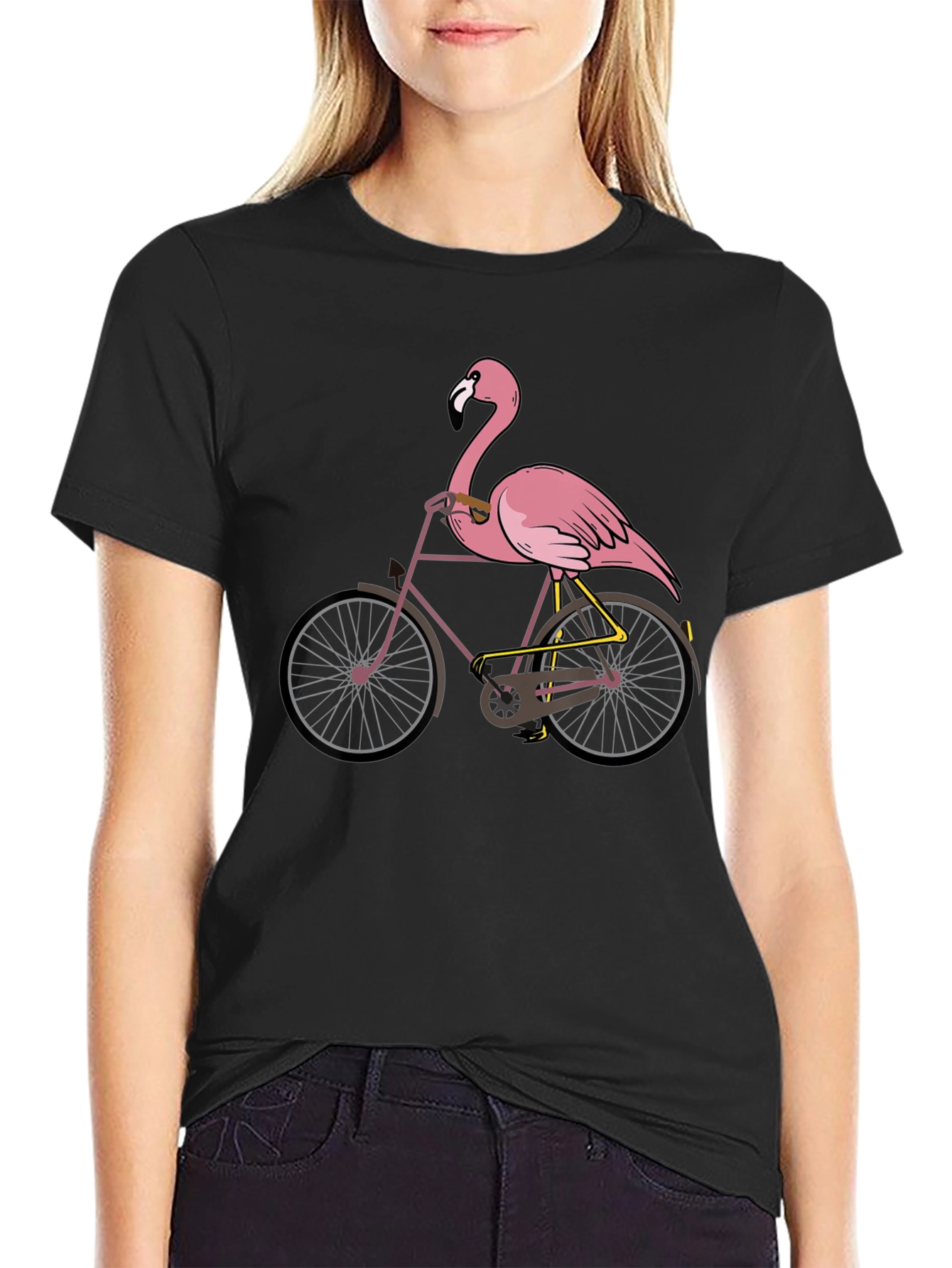 Black Flamingo on Bike Graphic T-Shirt view 2