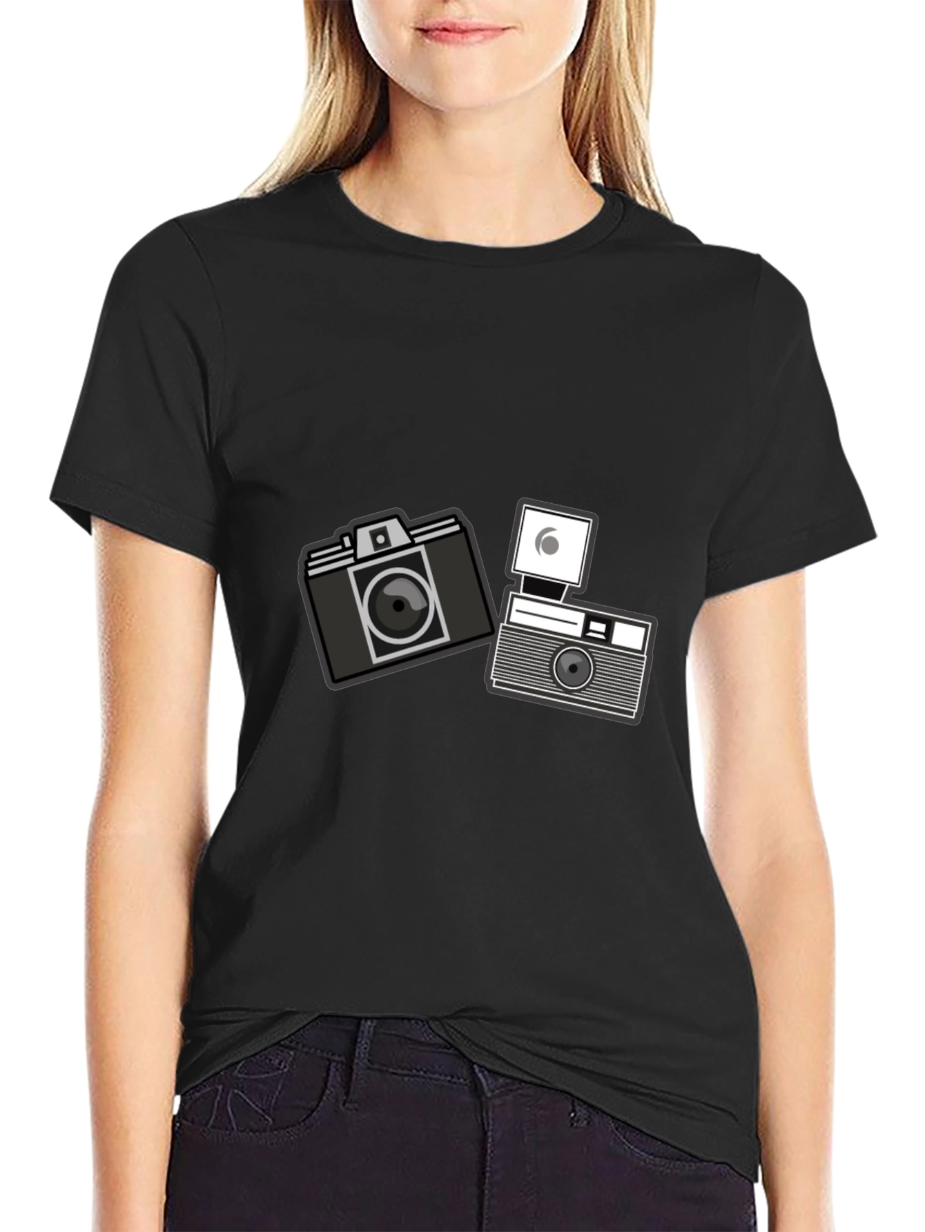 Black Retro Camera Graphic T-Shirt - Black Cotton Tee view 2