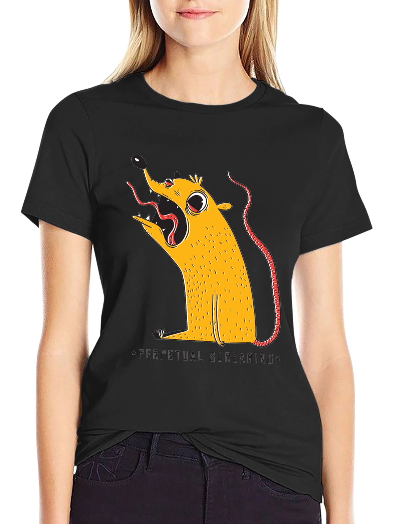 Black Perpetual Screaming Rat Graphic Tee - Unisex view 2
