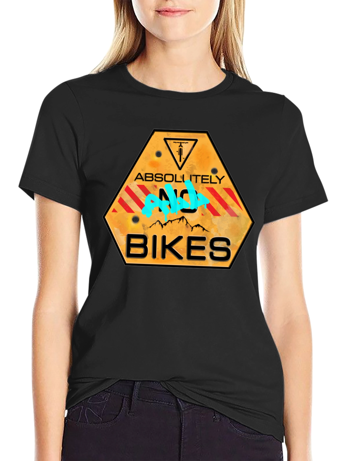 Black Absolutely No Bikes T-Shirt - Novelty Graphic Tee view 2