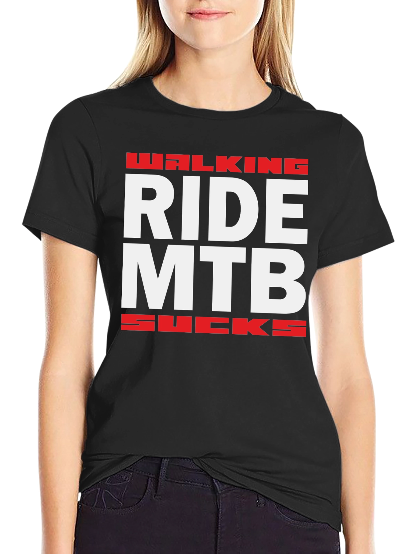 Black Walking Ride MTB Sucks T-Shirt view 2