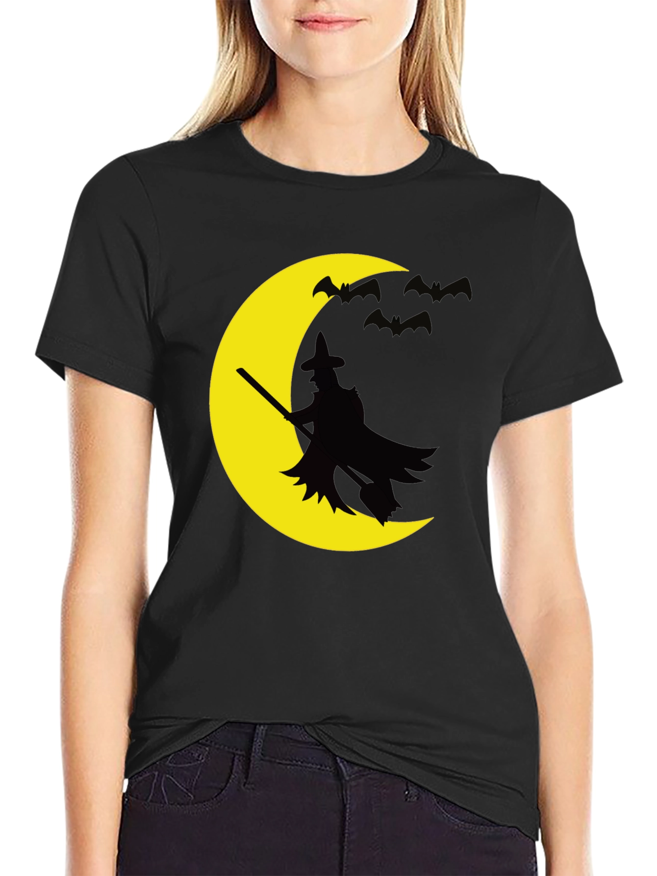 Black Halloween Witch Moon Graphic T-Shirt view 2