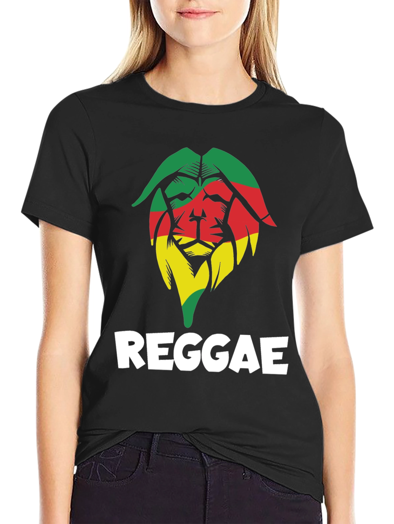 Black Reggae Lion Graphic Tee - Black Cotton T-Shirt view 2