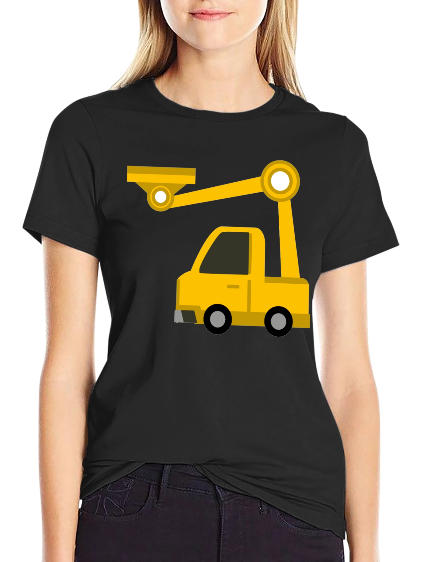 Black Construction Crane Truck Graphic Tee view 2