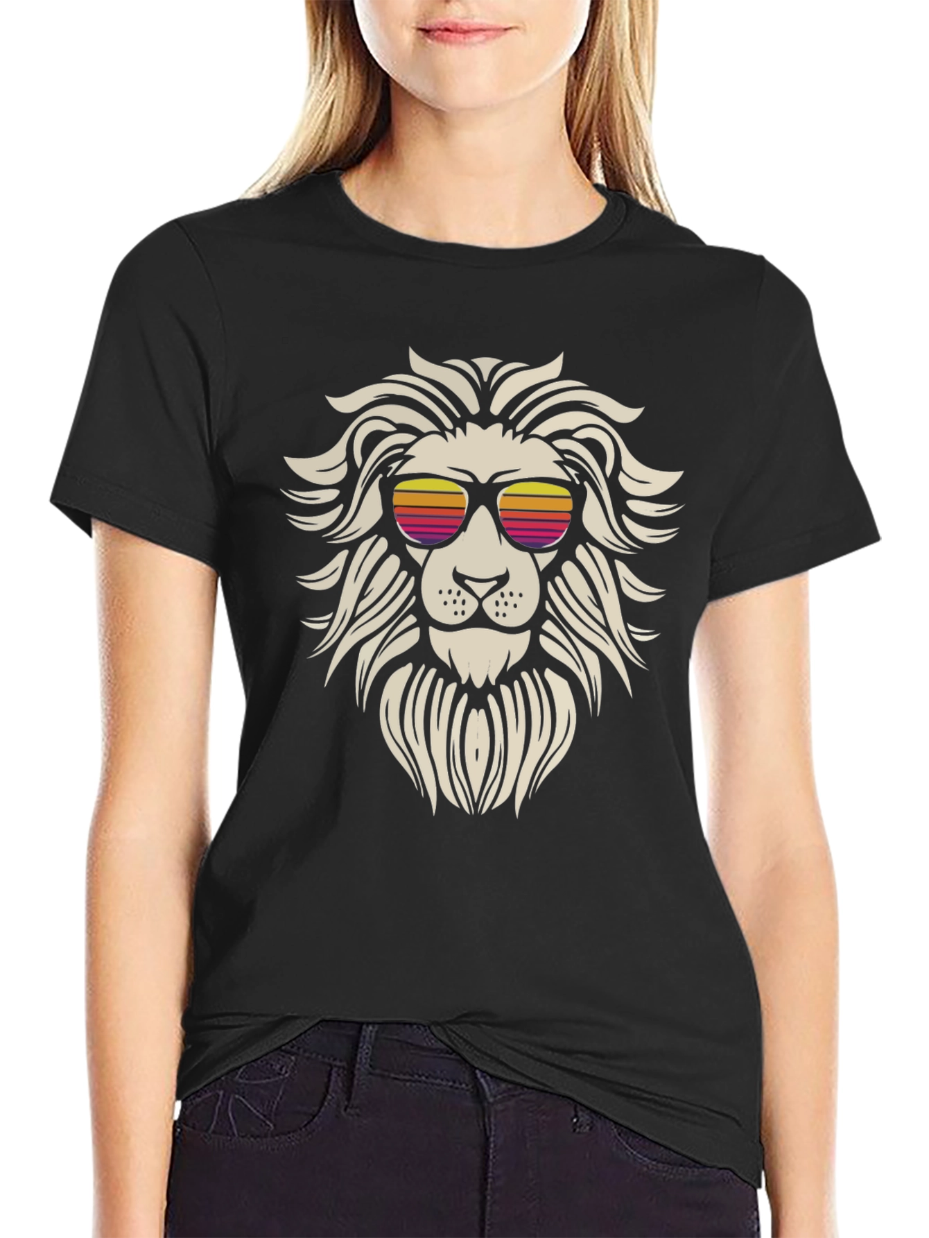 Black Cool Lion Graphic Tee - Stylish Black T-Shirt view 2