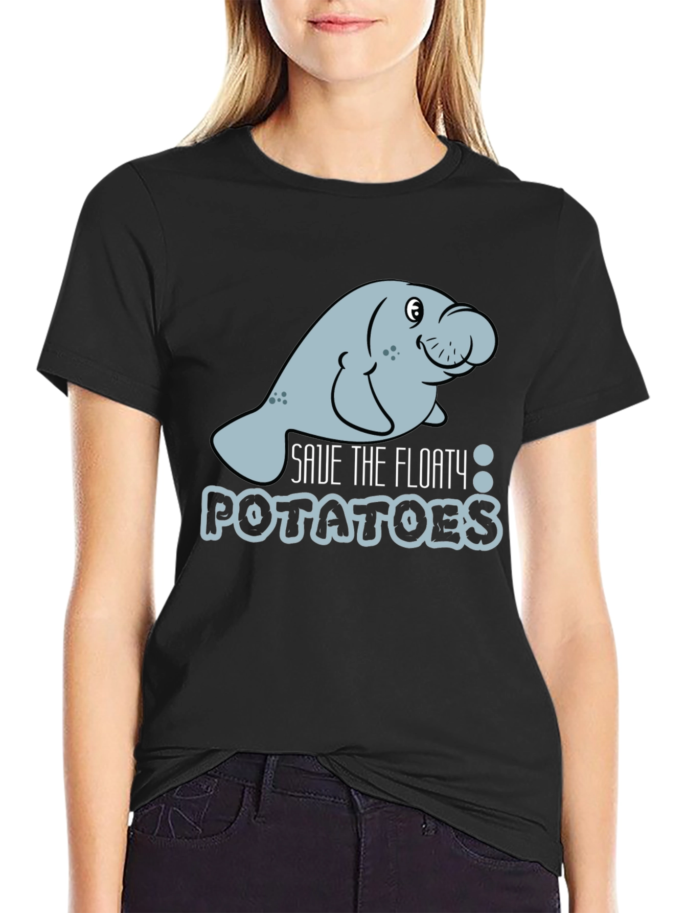 Black Save the Floaty Potatoes Manatee Graphic Tee view 2