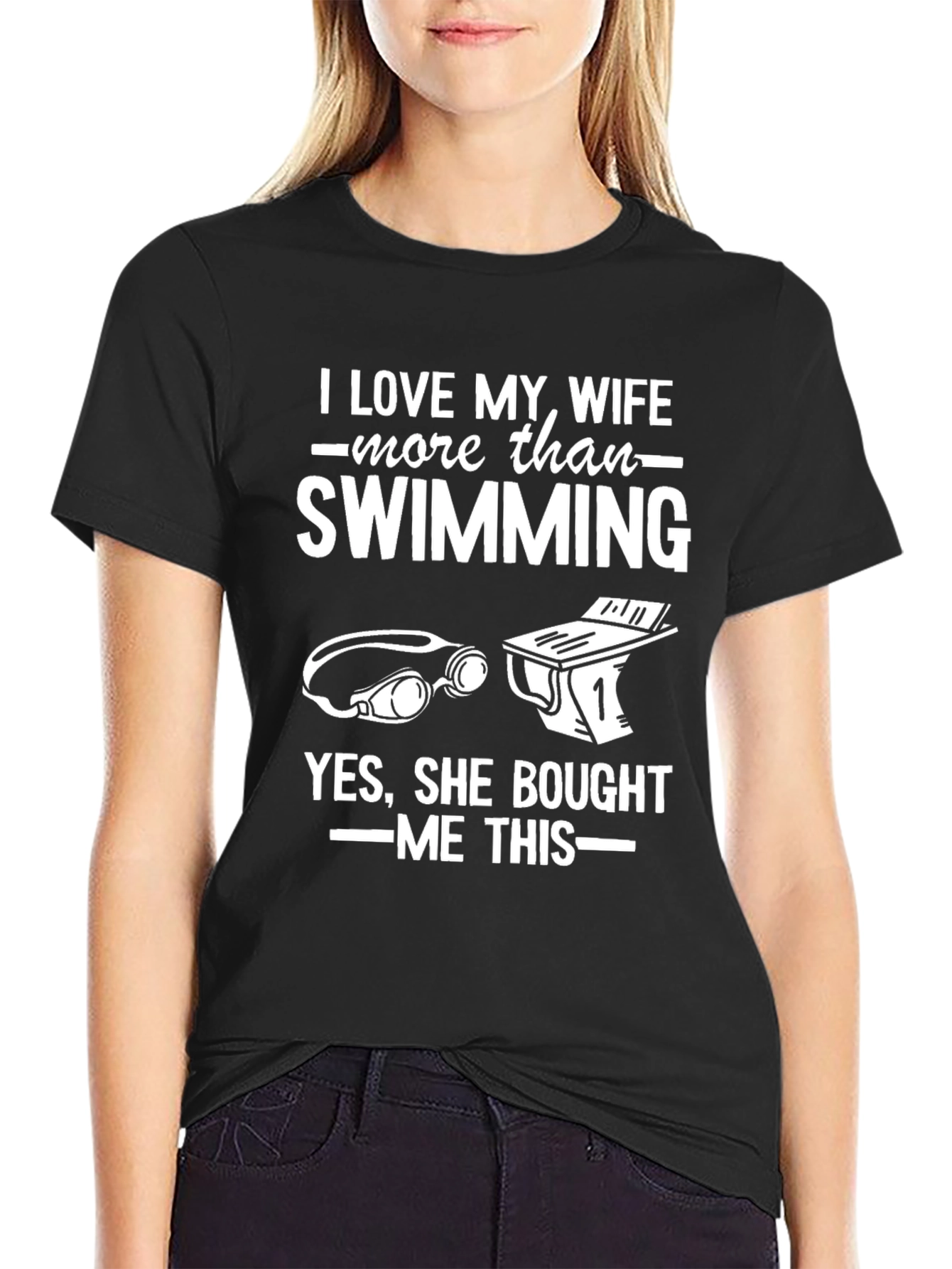Black Funny Swimming Wife T-Shirt view 2