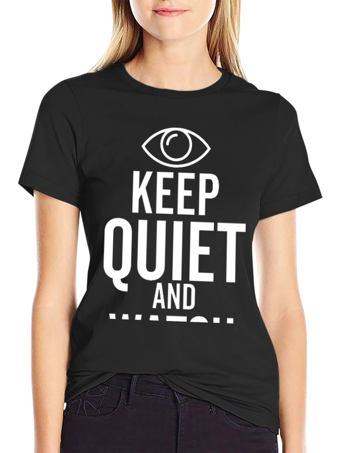 Black Keep Quiet and Watch Graphic T-Shirt view 2