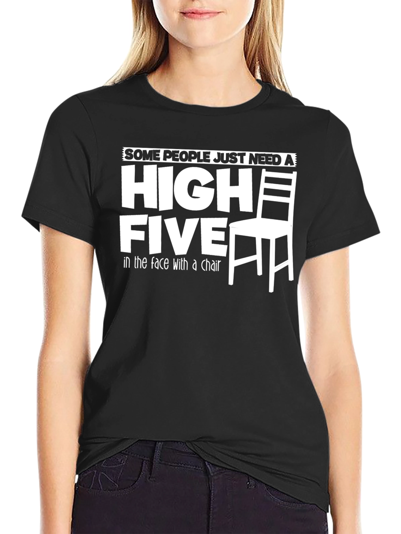 Black Funny "High Five Chair" Graphic T-Shirt view 2