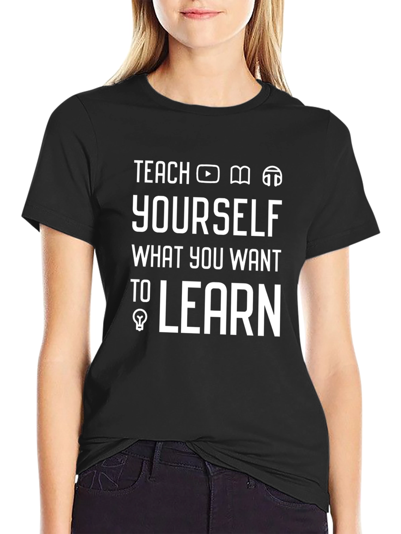 Black Teach Yourself Black Graphic T-Shirt view 2
