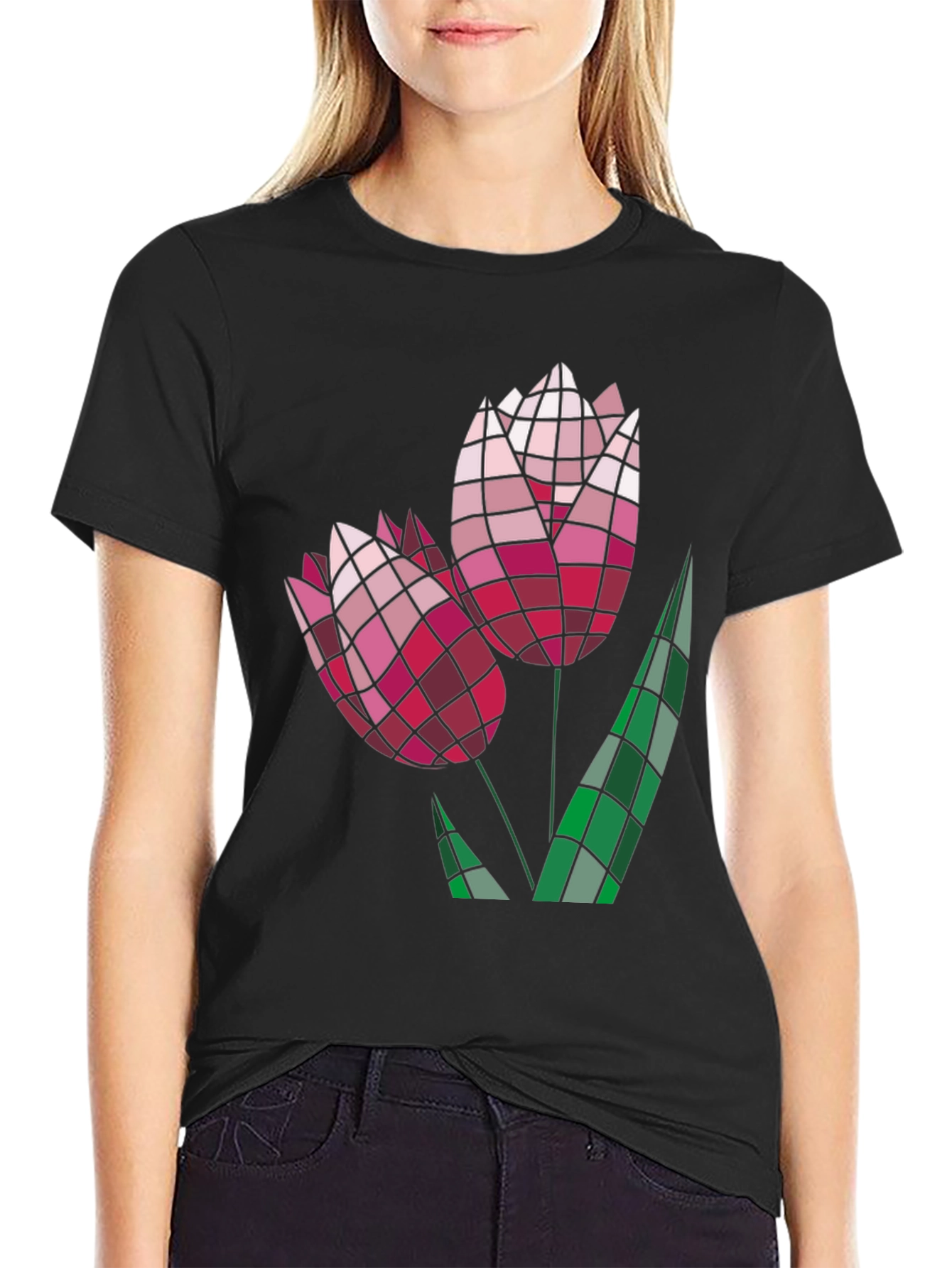Black Geometric Floral Tee view 2