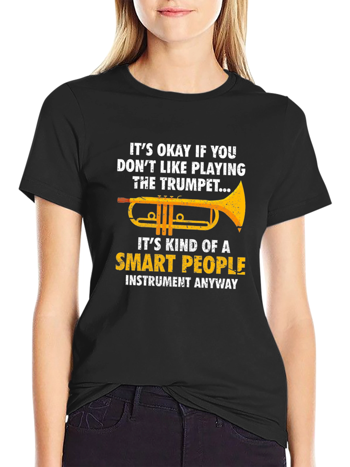 Black Funny Trumpet Player T-Shirt - Smart People Instrument view 2