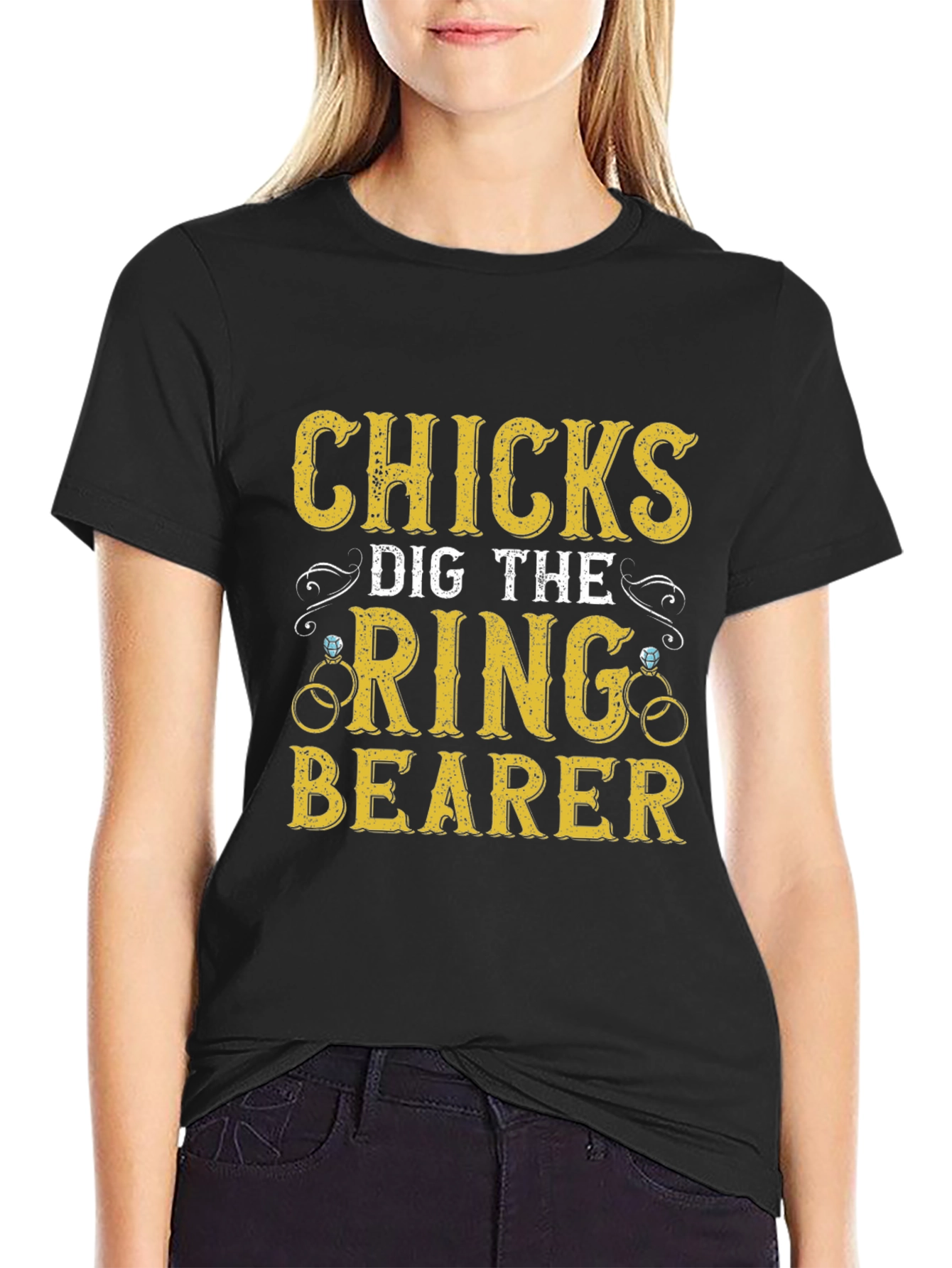 Black Funny Wedding Ring Bearer T-Shirt view 2