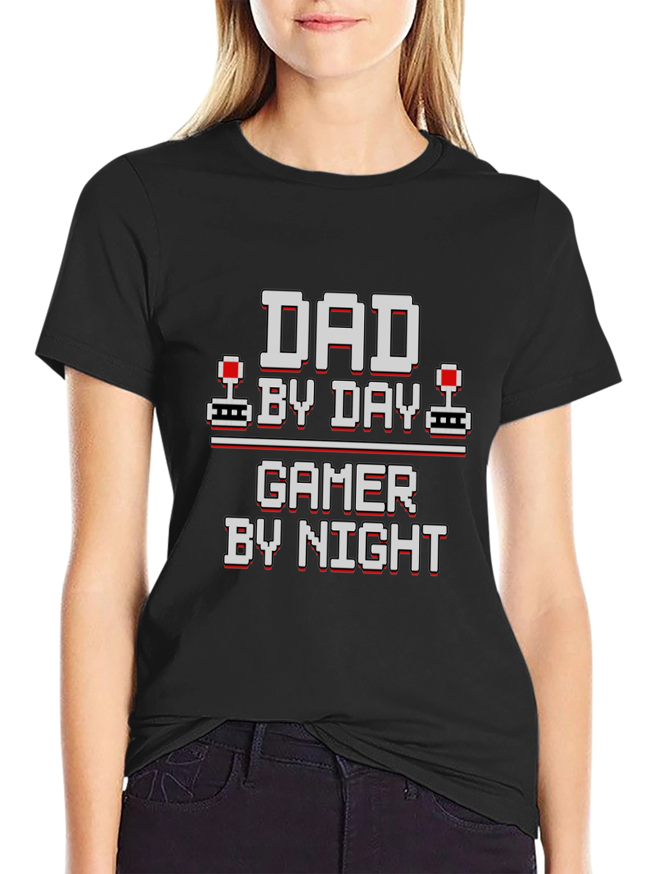 Black Dad By Day Gamer By Night Black Graphic Tee view 2