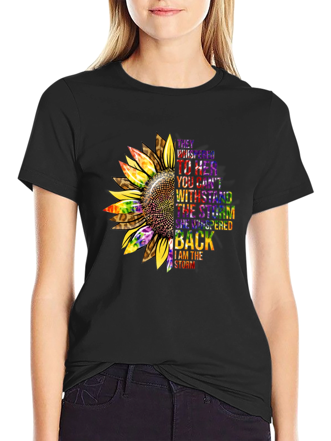 Black Sunflower Inspirational T-Shirt -  They Whispered view 2