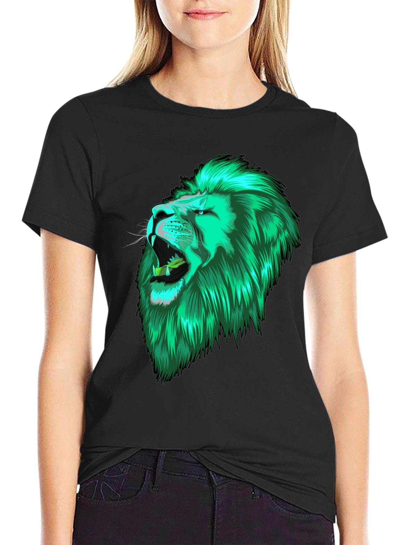Black Lion Head Graphic Black Tee view 2