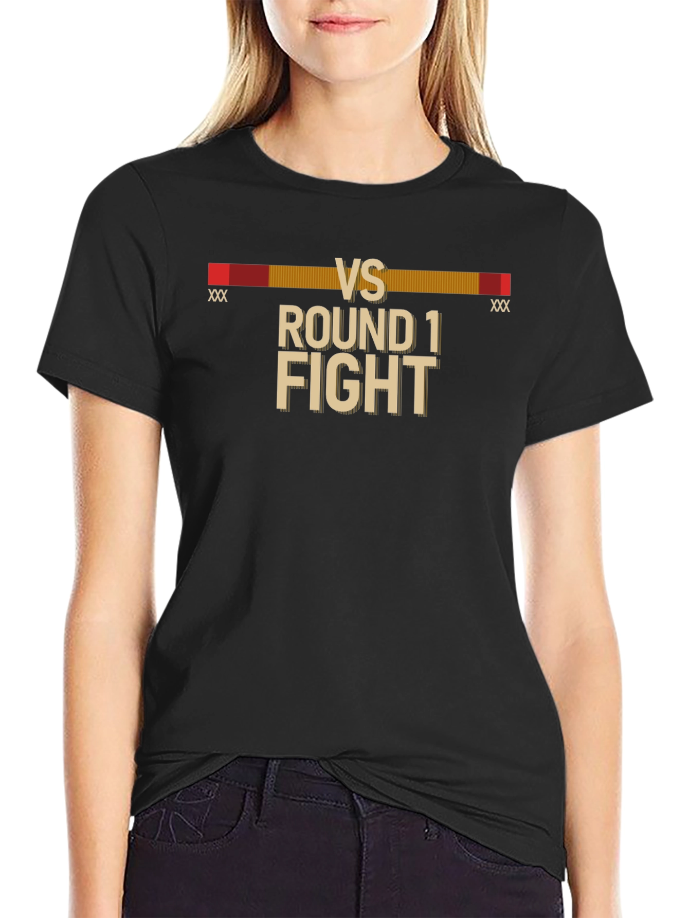 Black Round 1 Fight Black T-Shirt view 2