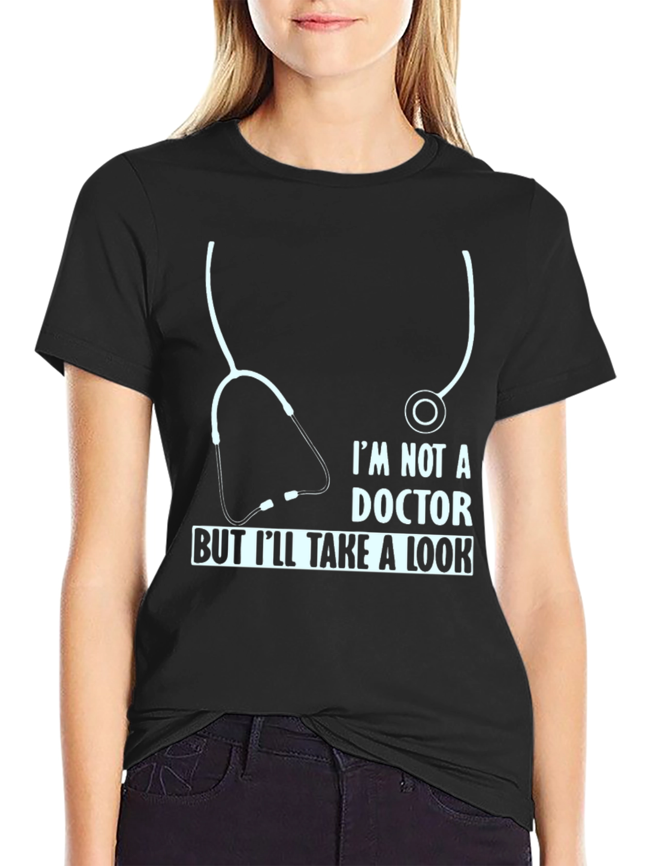 Black Funny Doctor T-Shirt - I'm Not A Doctor But I'll Take A Look view 2