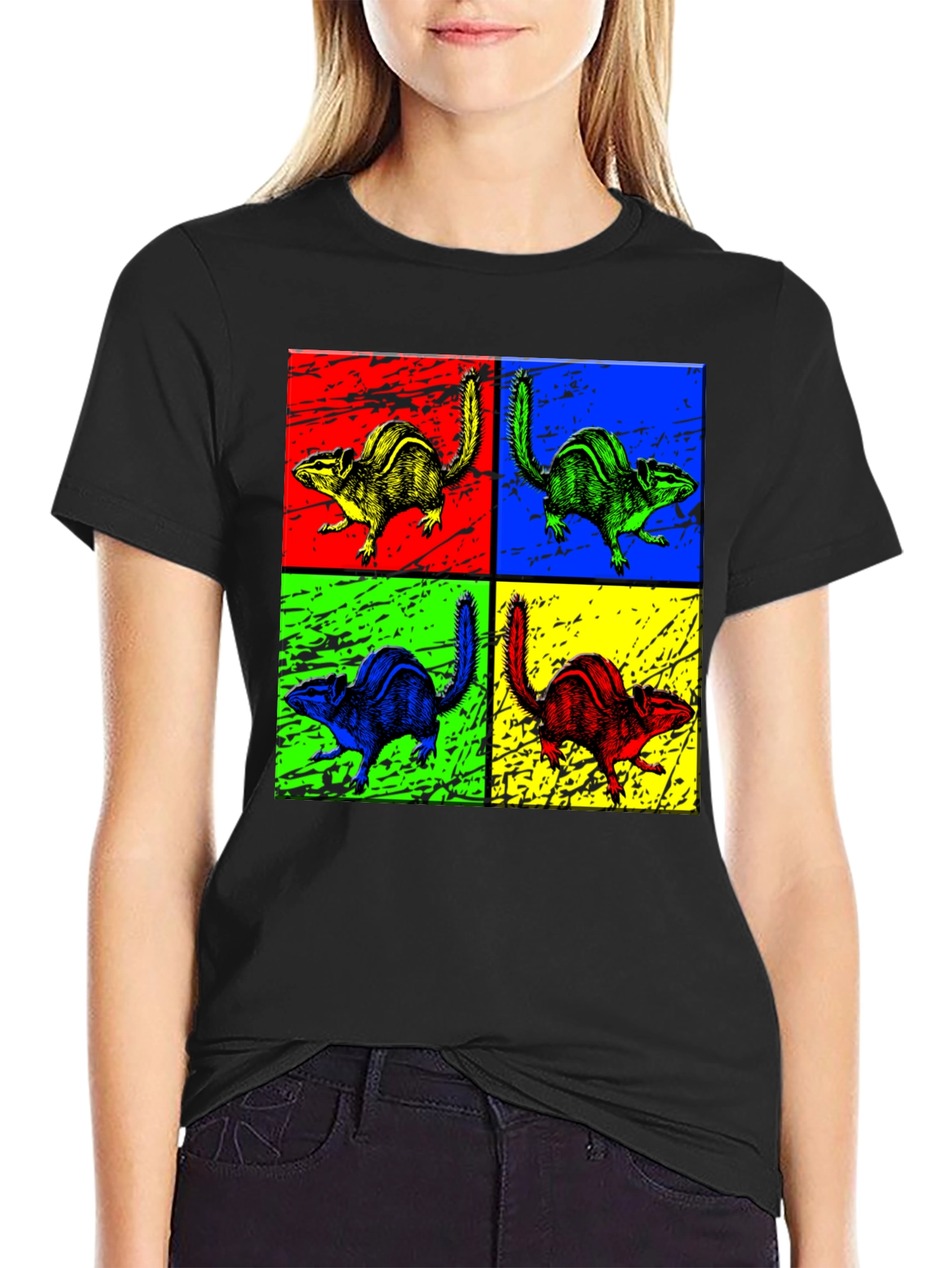 Black Pop Art Chipmunk Graphic Tee - Unique Animal Print Shirt view 2