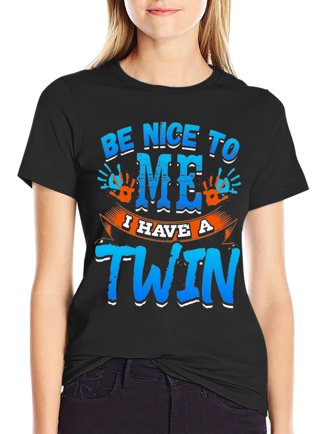 Black Be Nice To Me I Have A Twin Black T-Shirt view 2