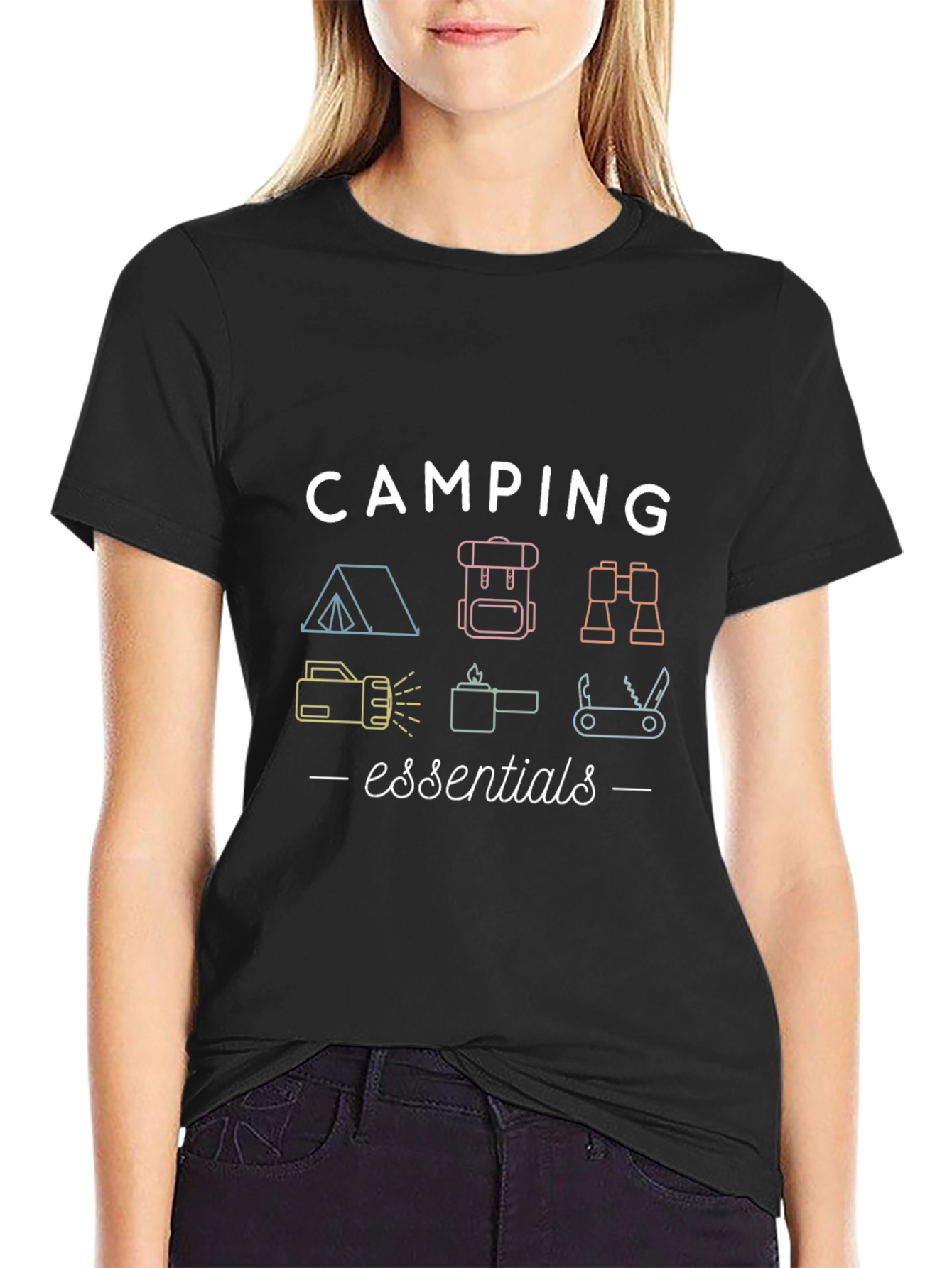 Black Camping Essentials Graphic T-Shirt view 2