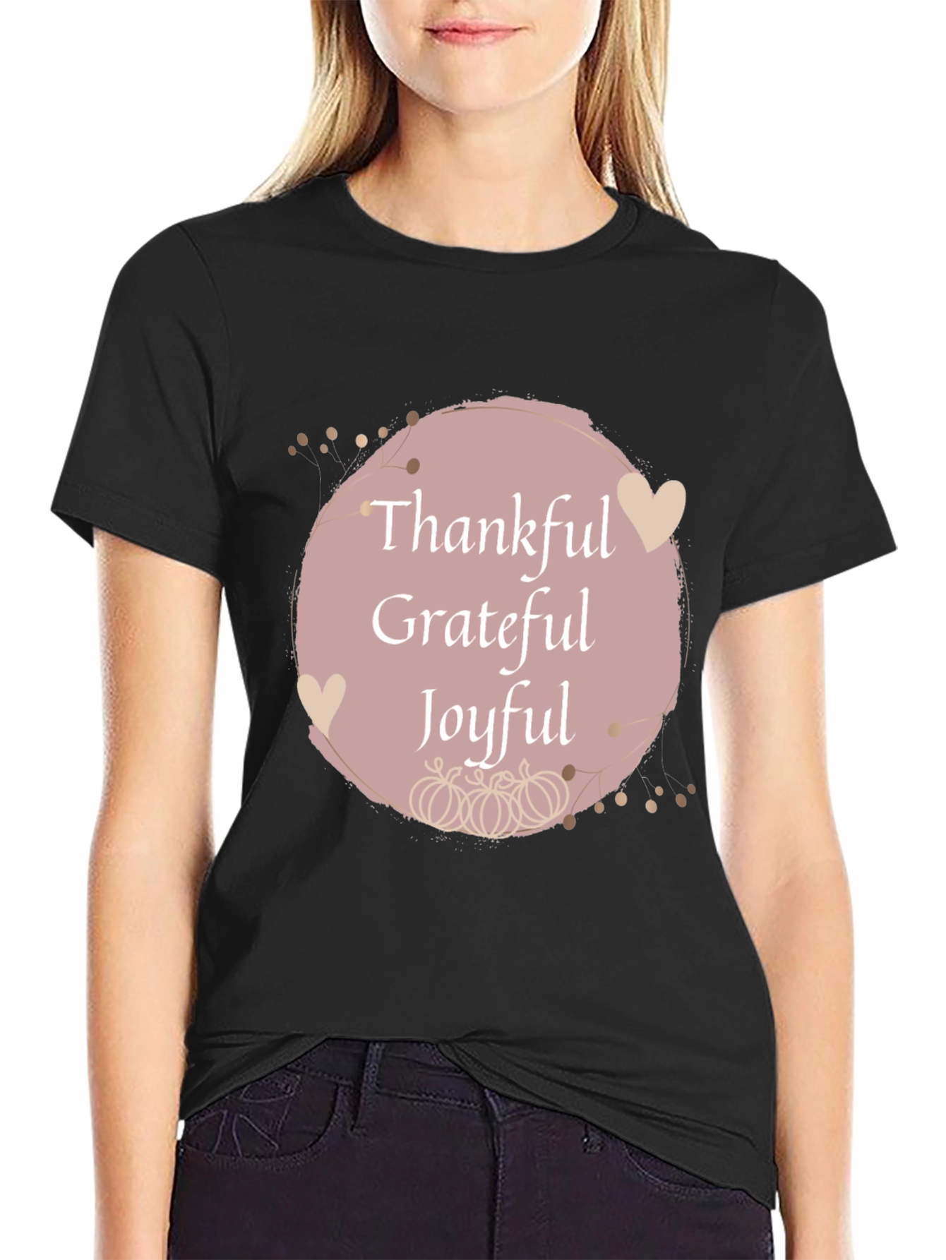 Black Thankful Grateful Joyful Fall T-Shirt view 2